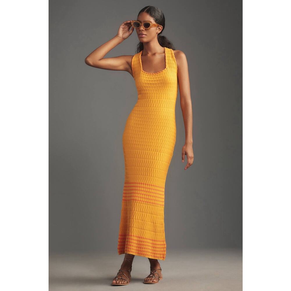 Anthropologie Scoop-Neck Midi Sweater Dress Orange Yellow Size XS Summer